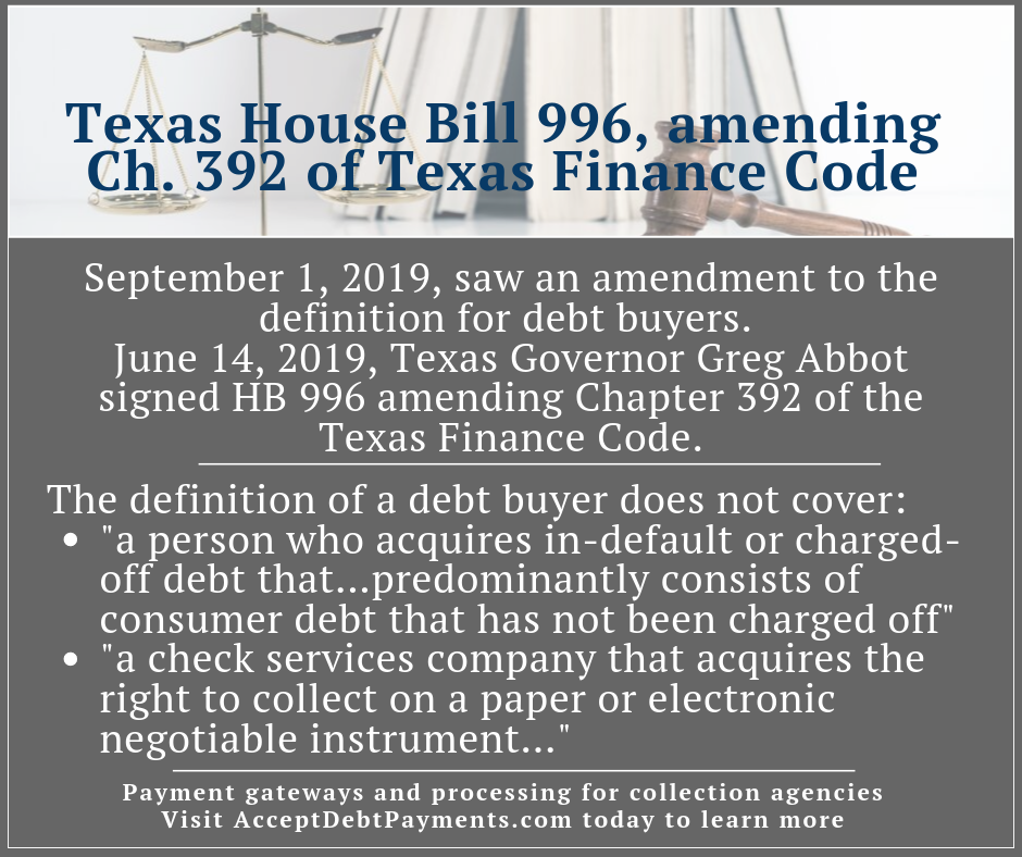 Debt buyers - Texas House Bill 996- Image